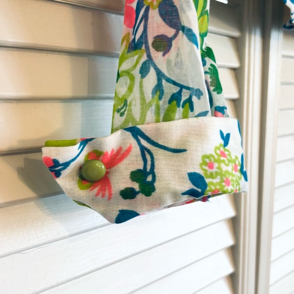 Vintage 70s Retro Floral Button Down Crop Top Blouse Green Pink White - Picture 3 of 6